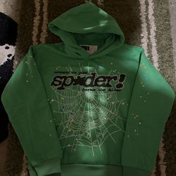 Sp5der hoodie green with rhinestone size M