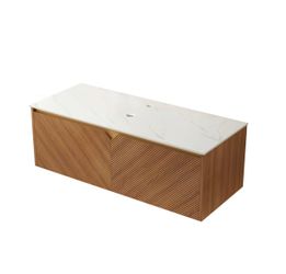 48” Wall-Mounted Brown Oak Bathroom Vanity with Carrara White Countertop – Model G20-OAK-48_B – Brand New