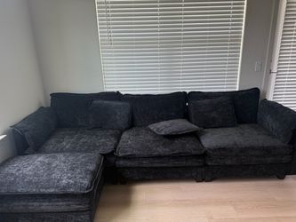 Dark Gray Chenille sofa with chaise - like new