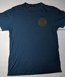 OBEY Double Sided Logo Men's Shirt Size Medium Blue