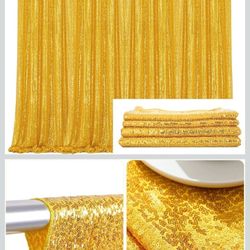 Outpain 16FT x 10 FT Gold Sequin Backdrop Curtain, Not See Through Gold Glitter Backdrop Drapes for Wedding Party Photography Home Decoration, 4 Panel