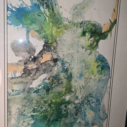 "Whirligig" Mixed Media Abstract Painting By Lou Kister, Signed & Framed 21"x 28" In VG Condition 