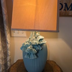 Aqua Green Ceramic Lamp With Shade 23" High