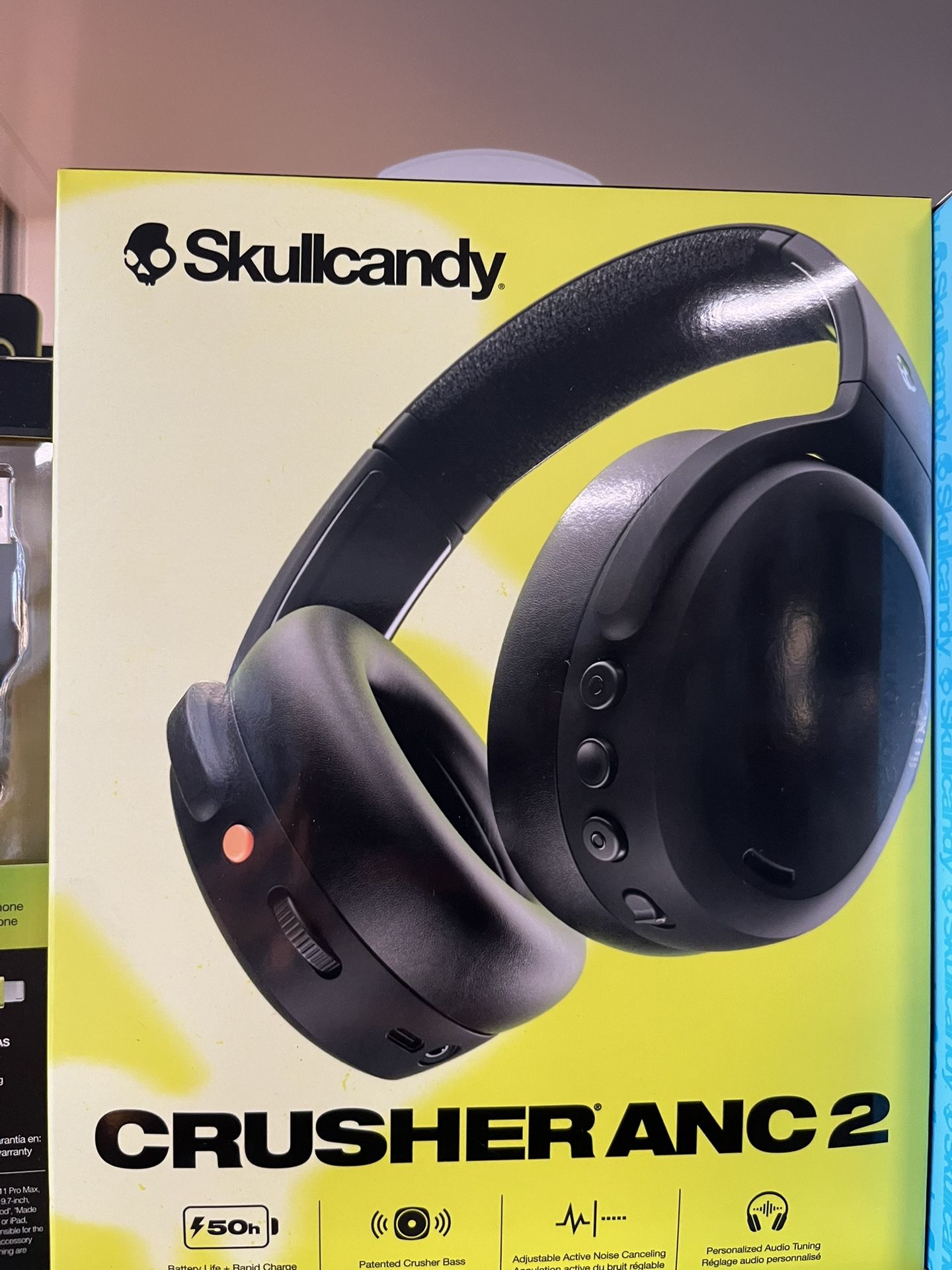 Skullcandy Crusher ANC 2 Over-Ear Noise Canceling Wireless Headphones with Sensory Bass and Charging Cable, 50 Hr Battery, Skull-iQ, Alexa Enabled, Mi