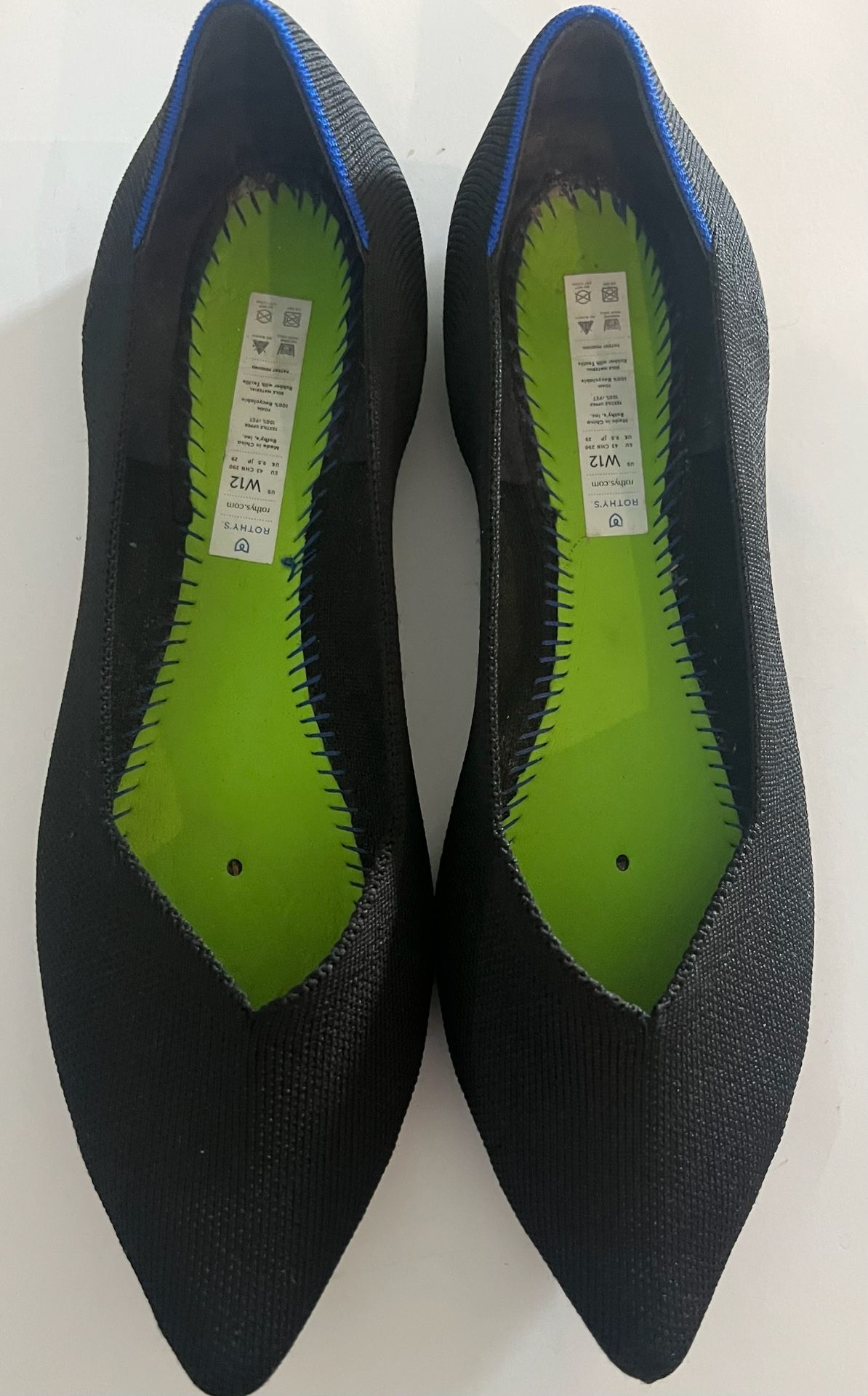 Rothy's Flats Womens Size 12 Black Round Toe Ballet Slip On Shoes No Insoles