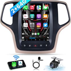 Car Stereo Radio for Jeep Grand Cherokee WK 2014-2017, Wireless Carplay Android Auto, 10 Inch Tesla Style Touch Screen, GPS, Head Units, Backup Camera