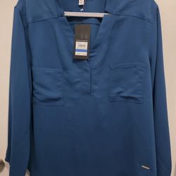 Nine West womens Blue Solid shirt Blouse Top XL New