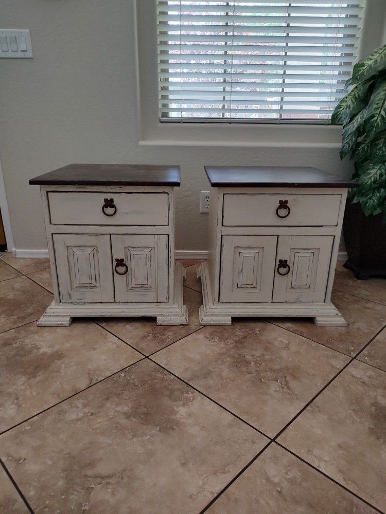Two End Tables With Drawers Farmhouse Style