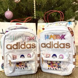 Personalized K Pop Demon Hunters Adidas Lunch Bag NEW -   - Personalized Name  - Keychain  (Adidas Rose Gold)           Huntrix K pop Demon hunters Ad