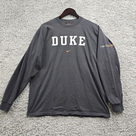 Vtg Nike Shirt Large Gray Center Swoosh NCAA Duke University Tee Long Sleeve 90s