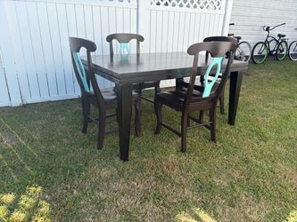Black Dining Table with 4 Chairs – Turquoise Accents