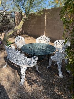 Vintage Cast Aluminum Tea Table and Chairs Bench Garden Patio Set
