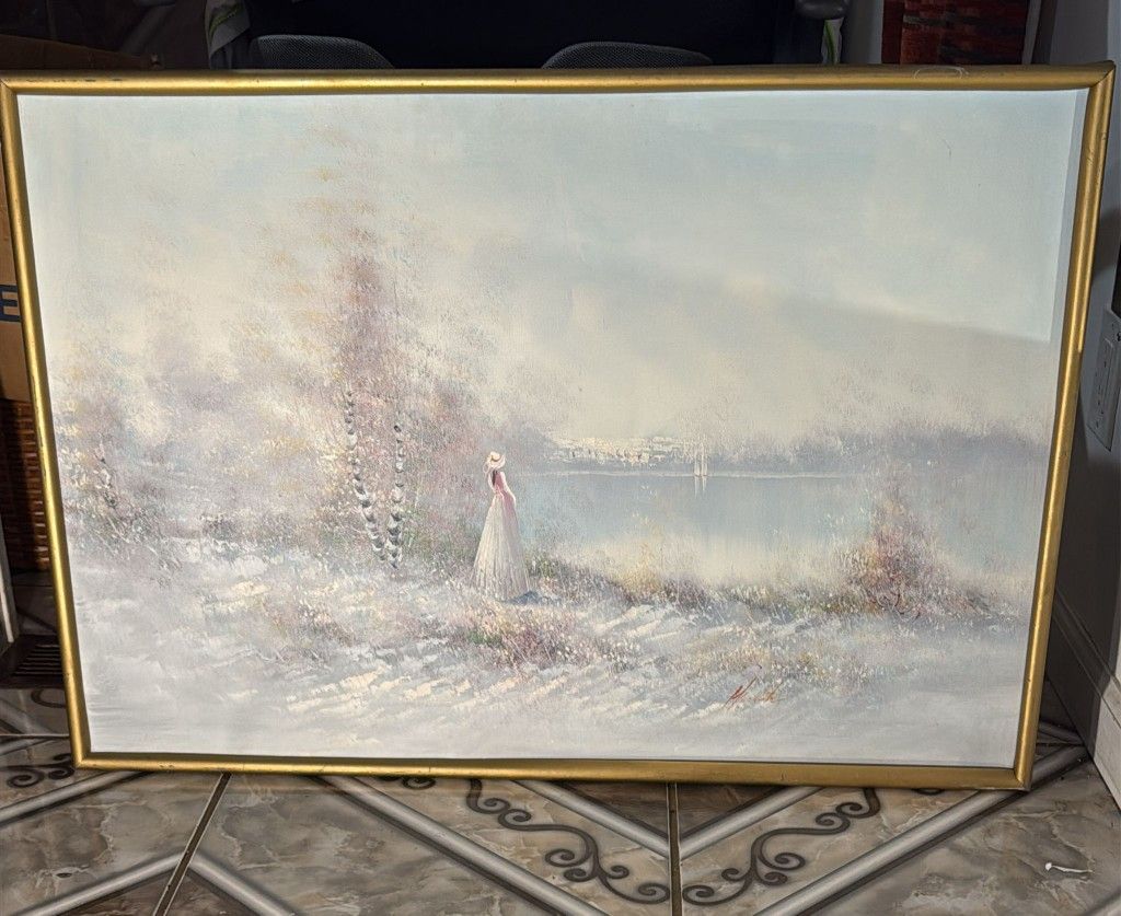 Solitary Lady by the Lake - Oil on canvas 37x25