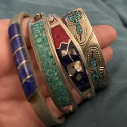 silver stone cuff bracelets bundle