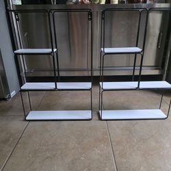 2 Floating Wire And Wood Wall Shelves Black and White