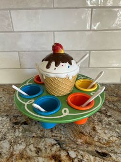 Ceramic Sur La Table ice cream topping caddy
