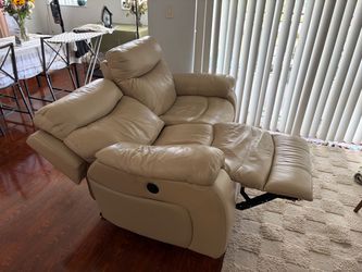 Cream Leather Reclining Loveseat