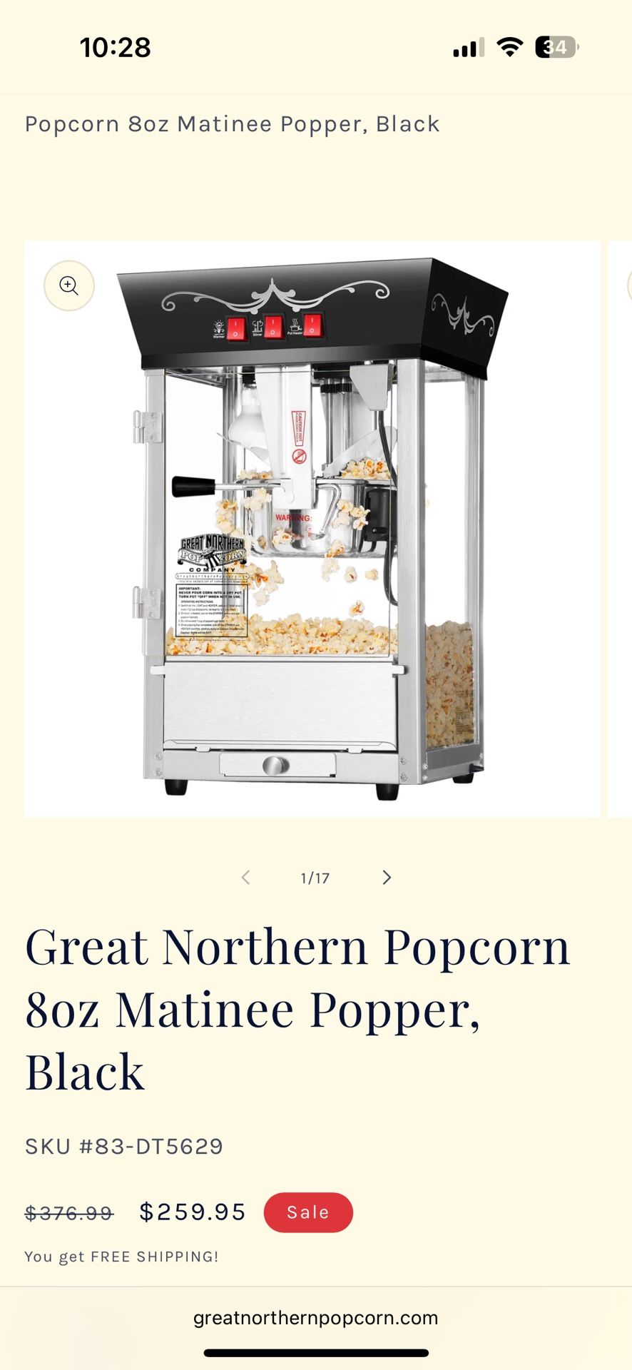 Brand new Great Northern 8oz Popcorn Machine Black