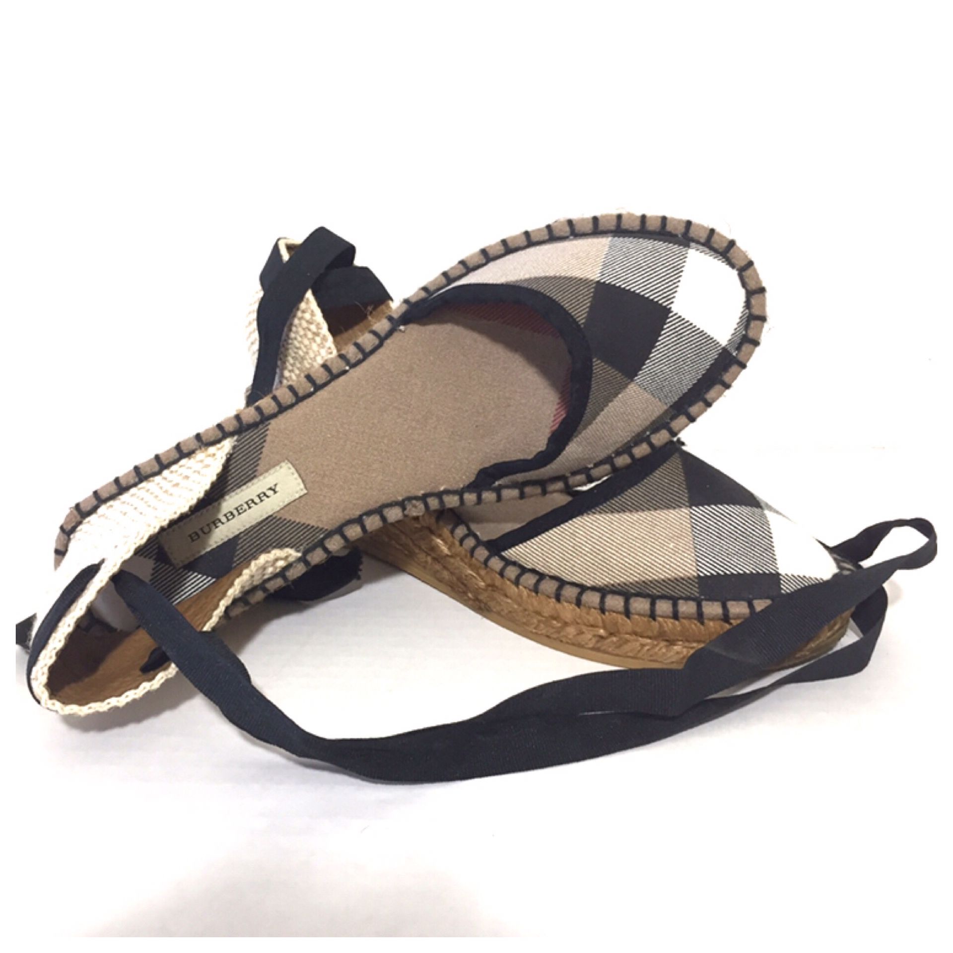 Burberry Lace Up Check Wedge Espadrille Sandals Size 36