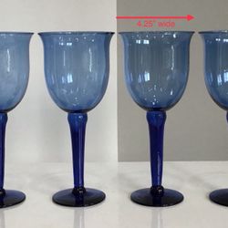 Set of 4 Tall Long Stemmed Cobalt Blue Glass Wine Goblets 