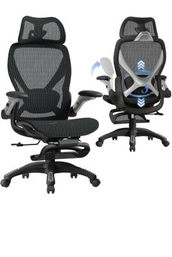ELABEST X100 Ergonomic Mesh Office Chair with Footrest, Big and Tall Hone Desk Chair with 5D Flip-Up Arms, Adjustable 3D Lumbar Support,Gaming & Execu
