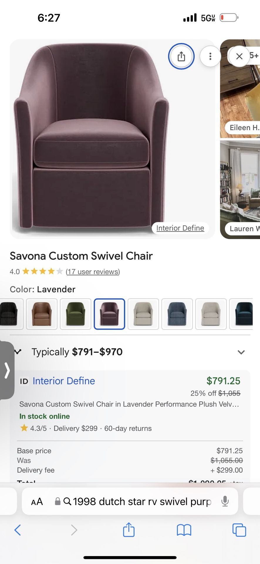 1998 Swivel Purple Captains Chair For A 1998 Dutch Star