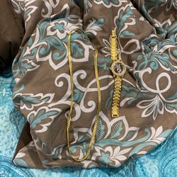 Gold Plated Chain And Watch