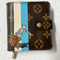 Authentic Louis Vuitton Monogram Canvas Groom Compact Zip Wallet in Brown & Blue