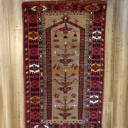 ORIENTAL HANDMADE RED & BLACK PRAYER CARPET 28” X 49”