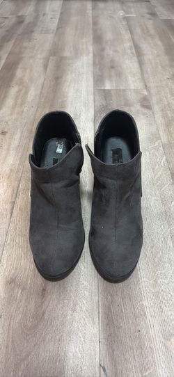 Grey Block Heel Ankle Boots