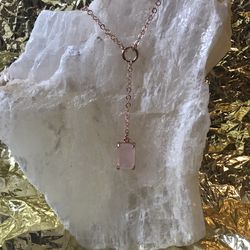 Rose Gold Plated Rose Quartz Crystal Pendant Necklace