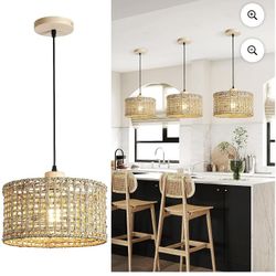 Hand-Woven Rattan Pendant Light, 11.8" Bohemian 