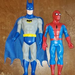 Vintage Batman Spiderman Figures Lot 13 Inch Marvel DC