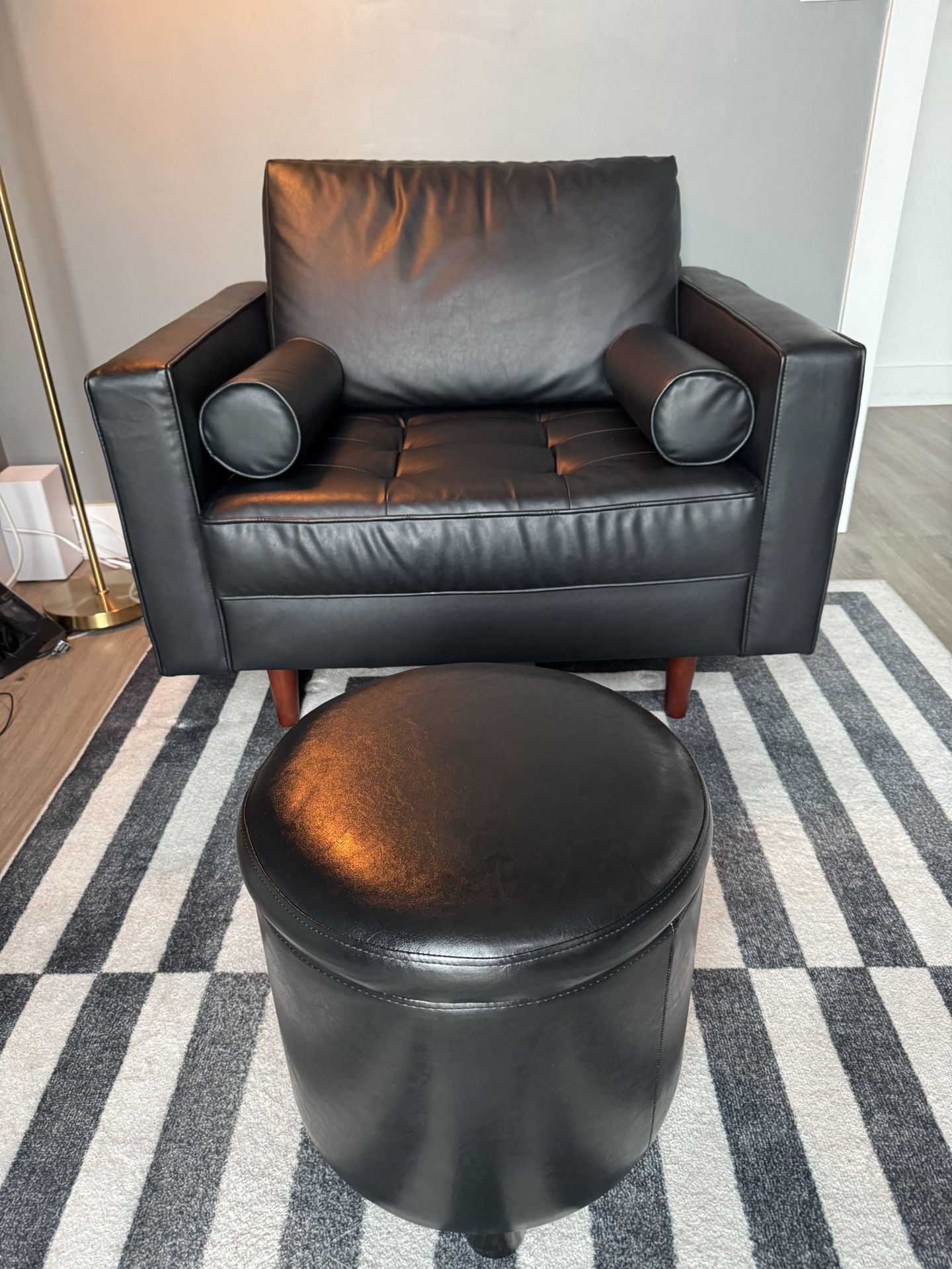 AllModern Geo faux-leather armchair and  Matching Ottoman