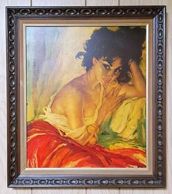 Mid Century Vintage Framed Charles Roka Oil Art Print 'Gypsy Girl' by Turner Wall Accessories