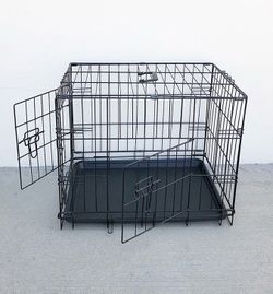 NEW $30 Double Door 24” Dog Crate Cage Folding Metal Kennel, Plastic Tray 24x17x19 Inches