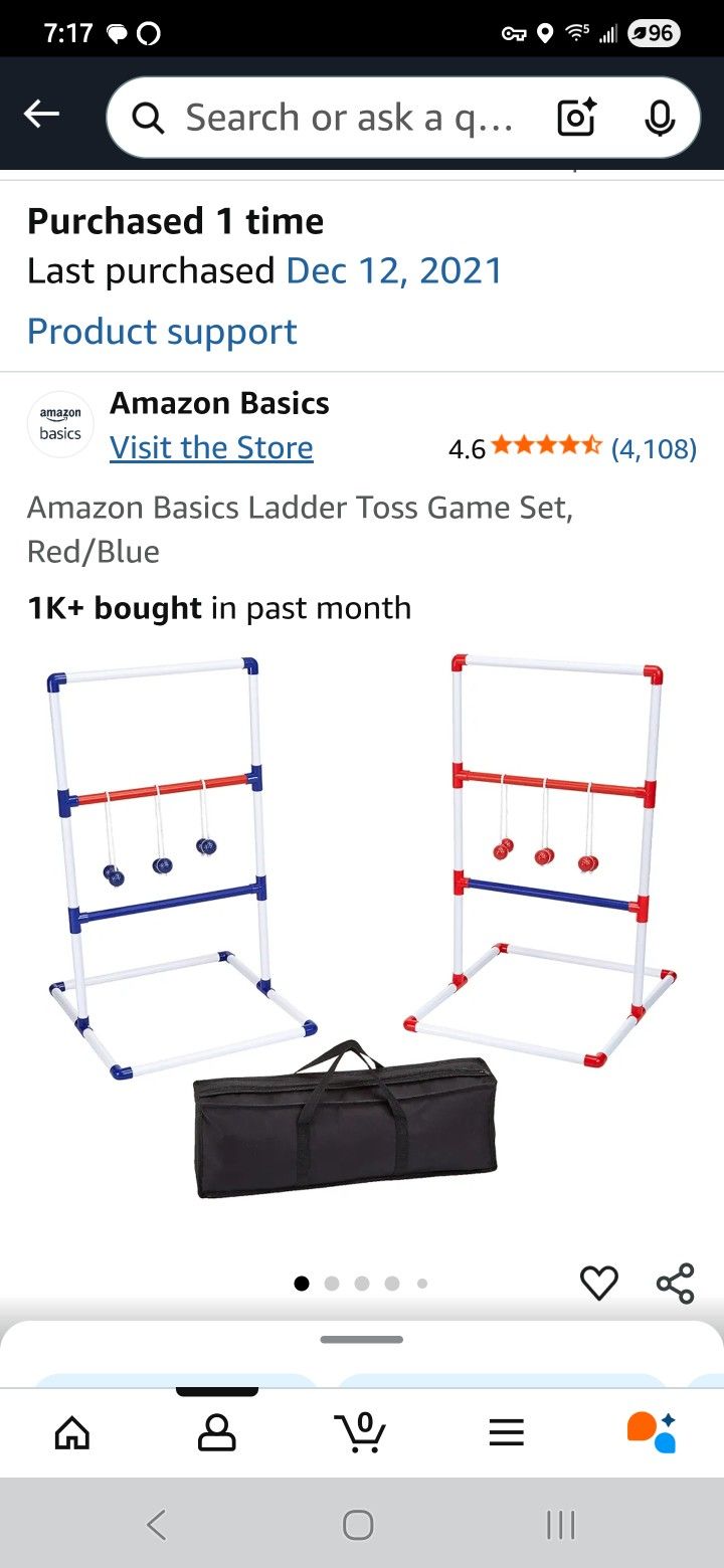 Amazon Basics Ladder Toss Game Set, Red/Blue