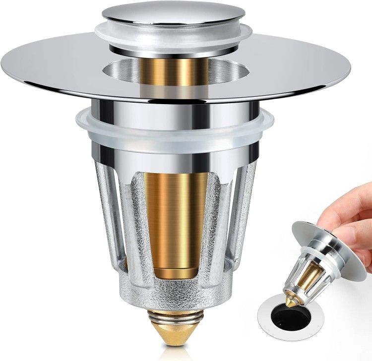2 Pack,Universal Bathroom Sink Stopper, for 1.1-1.5 Inch Bullet Core Push Type Basin Pop Up Drain Filter, Bathtub Converter Sink Drain Strainer Plug N