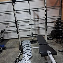 Home Gym  / Olympic Weights, Smith Machine With Pulley System And Attachments 