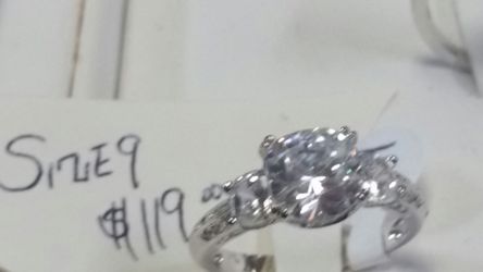 Genuine .925 sterling silver cubic zirconia diamond ring size 9