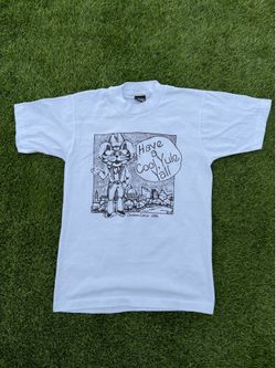 1986 Screen Stars Best Yule Yall Christmas Edition White Cotton & Polyester T-Shirt with Black & White Cartoon Cat Graphic