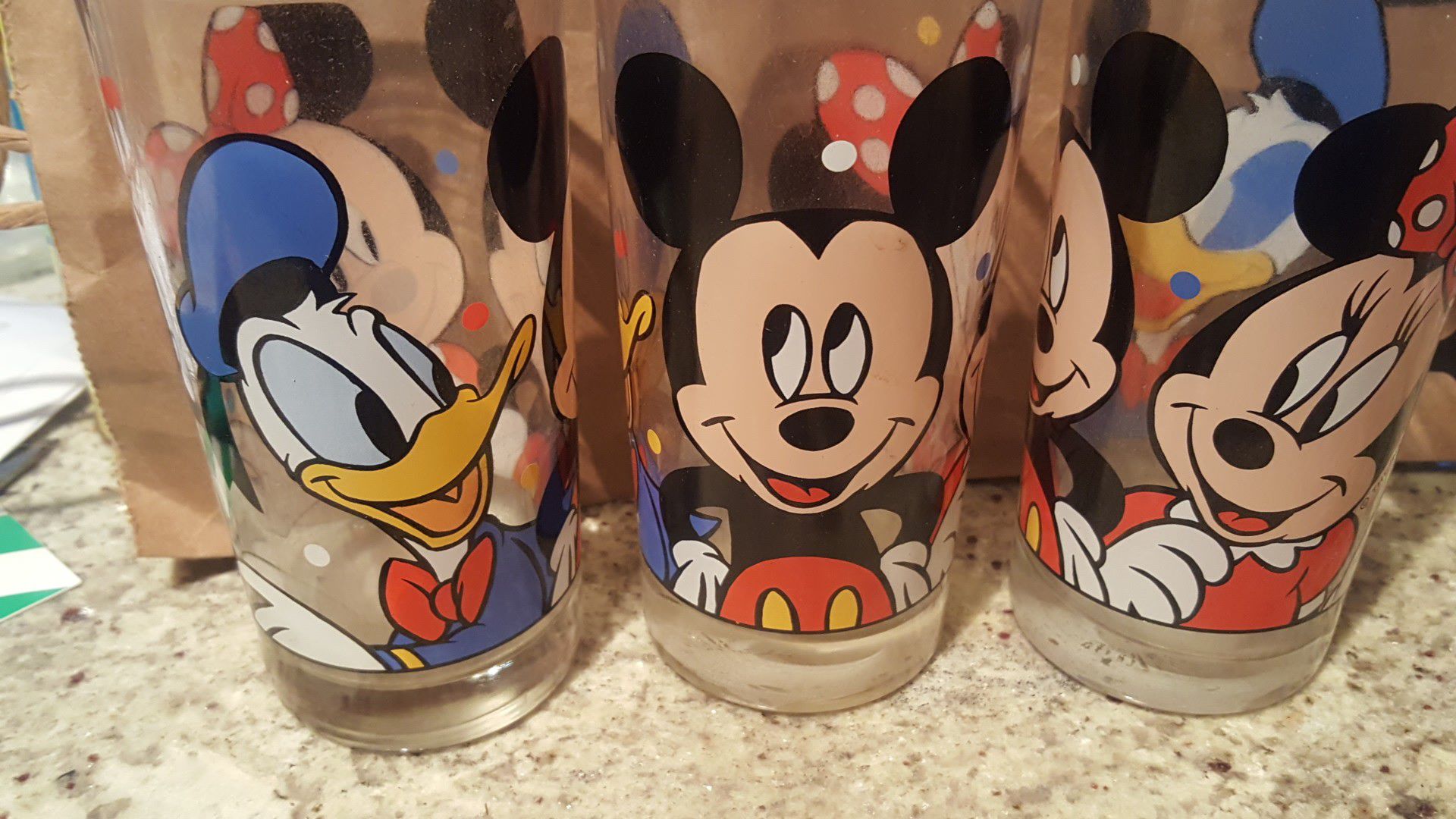 micky mouse minny mouse donald duck glassware