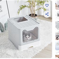 Foldable Top Entry Covered Cat Litter Box, Large