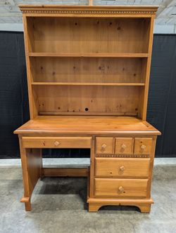 Solid Wood Desk with Storage Drawers and Matching Cabinet