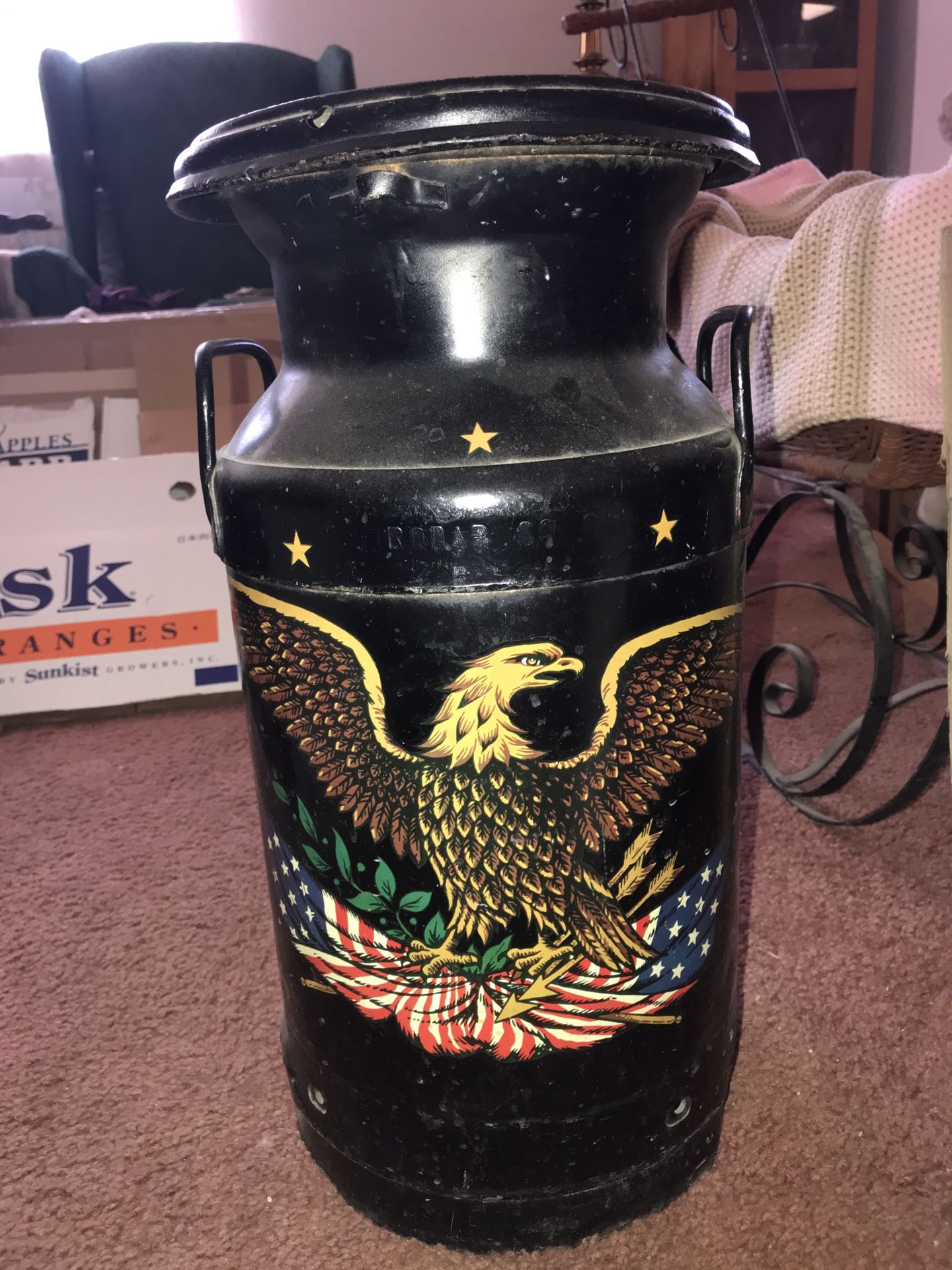 VINTAGE RODAR CO MILITARY USE ONLY MILK CAN 20 QT JOHN WOOD BLACK W/EAGLE