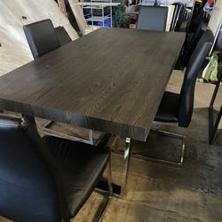 Chrome Dining Table - Modern Brown 72” Length X 38” Wide X 30” High With 4 Chairs 