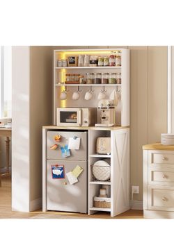 LED Kitchen Baker’s Rack with Mini Fridge Space & Charging Station