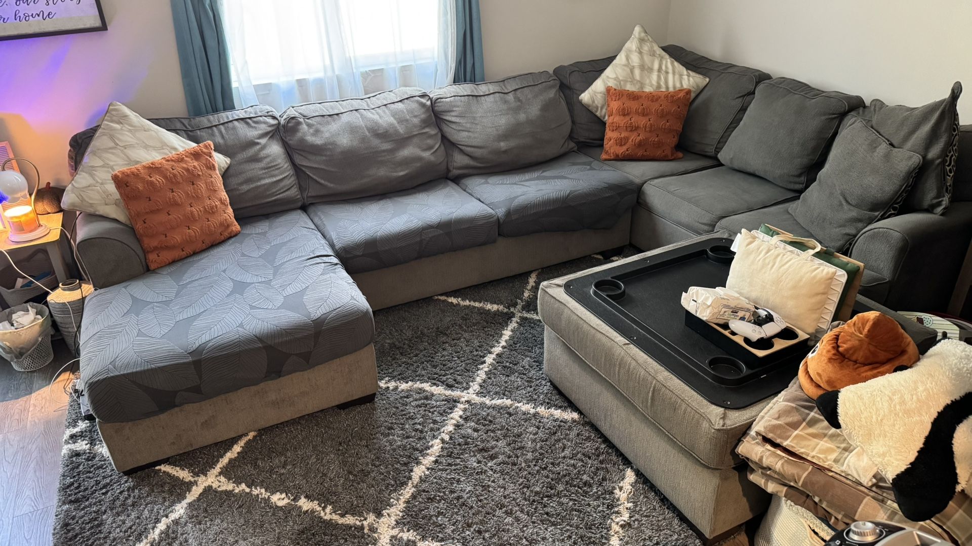 Grey Sectional Couch & Ottoman