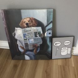 One doggie canvas painting and one fruits basket suncatcher mosaic