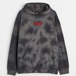 Stranger Things Hoodie H&M Tie Dye Netflix Gray Red Mens XS Relaxed